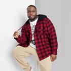 Adult Extended Size Woven Checked Hooded Button-down Shirt - Original Use Red
