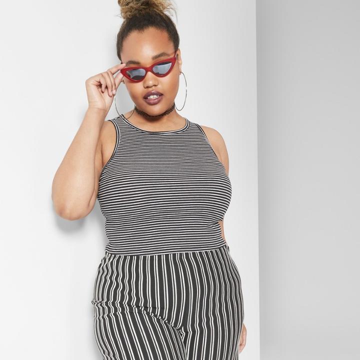 Women's Plus Size Striped High Neck Tank Top - Wild Fable Black/white