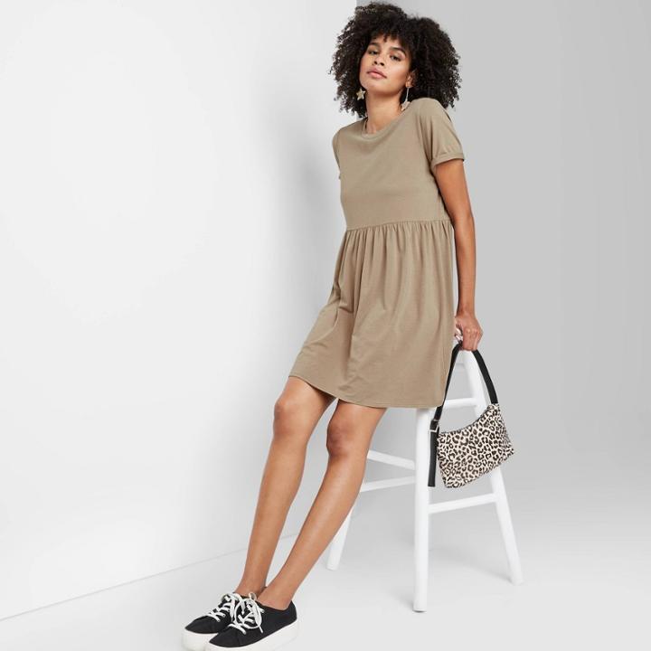 Women's Short Sleeve Knit Babydoll Dress - Wild Fable Brown