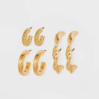 Hoop Twisted Rope Earring Set 3pc - A New Day Gold