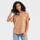 Women's Floral Print Dolman Short Sleeve Button-down Shirt - Universal Thread Yellow