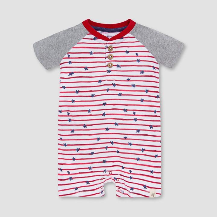 Burt's Bees Baby Boys' Stars And Striped Henley Romper - Red