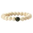 Women's Zirconite 10mm White Bone Beads Crystal Fireball Stretch Bracelet-black, Black