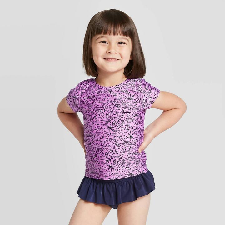 Petitetoddler Girls' Print Dino Print Short Sleeve Rash Guard Set - Cat & Jack Purple 12m, Toddler Girl's