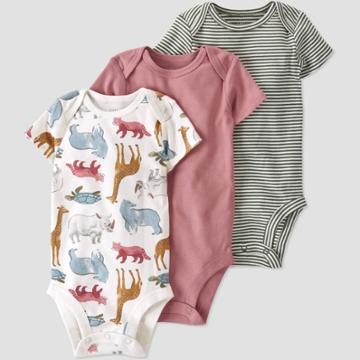 Baby 3pk Endangered Animals Bodysuit - Little Planet By Carter's Green/pink