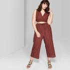 Women's Plus Size Striped Pull On Beach Wide Leg Pants - Wild Fable Burgundy/brown