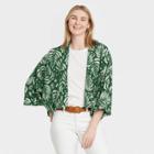 Women's Floral Print Cropped Jacket - Universal Thread Olive One Size, Green