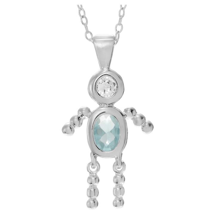 Journee Collection 1/6 Ct. T.w. Oval-cut Cz Bezel Set Birthstone Boy Pendant Necklace In Sterling Silver - Blue(18), Aqua