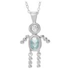 Journee Collection 1/6 Ct. T.w. Oval-cut Cz Bezel Set Birthstone Boy Pendant Necklace In Sterling Silver - Blue(18), Aqua