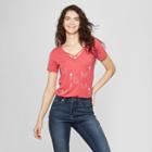 Women's Short Sleeve Miami Palm Trees Criss Cross Graphic T-shirt - Awake Red