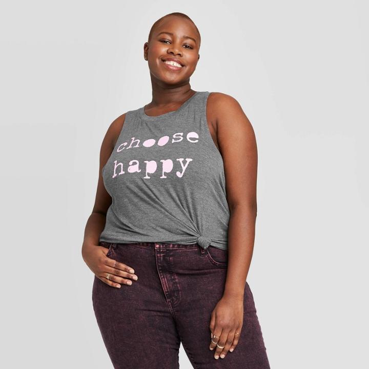 Women's Plus Size Choose Happy Graphic Tank Top - Grayson Threads (juniors') - Gray 1x, Women's,