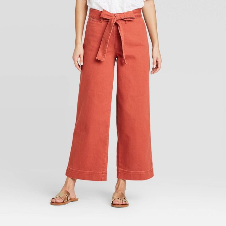 Women's Mid-rise Tie Waist Wide Leg Ankle Pants - Universal Thread Rust 0, Women's, Red