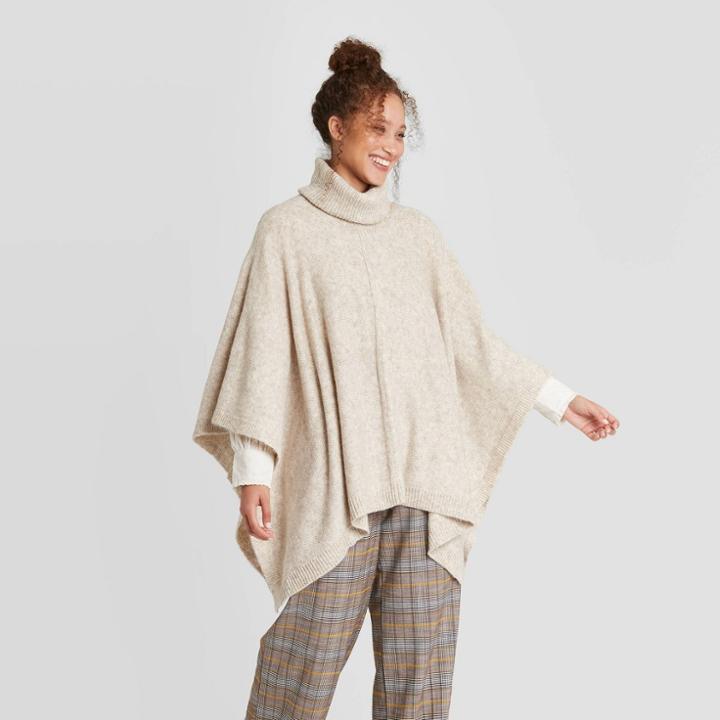 Women's Turtle Neck Pullover Sweater - A New Day Oatmeal