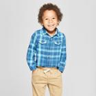 Toddler Boys' Long Sleeve Plaid Button-down Shirt - Cat & Jack Teal 5t, Boy's, Blue