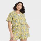 Women's Plus Size Floral Print Short Sleeve Button-down Shirt - Universal Thread Yellow