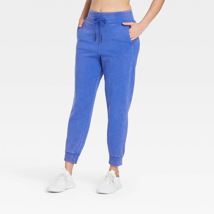 Women's Mid-rise French Terry Acid Wash Jogger Pants - Joylab Atlantic Blue