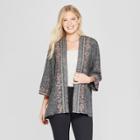 Women's Long Sleeve Embroidered Open Layer Kimono Jacket - Knox Rose Charcoal
