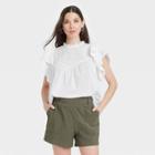 Women's Flutter Short Sleeve Eyelet Top - A New Day White