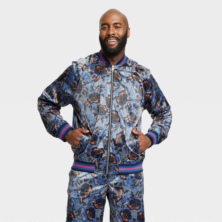 Houston White Adult Plus Size Floral Bomber Jacket - Dark Blue Floral
