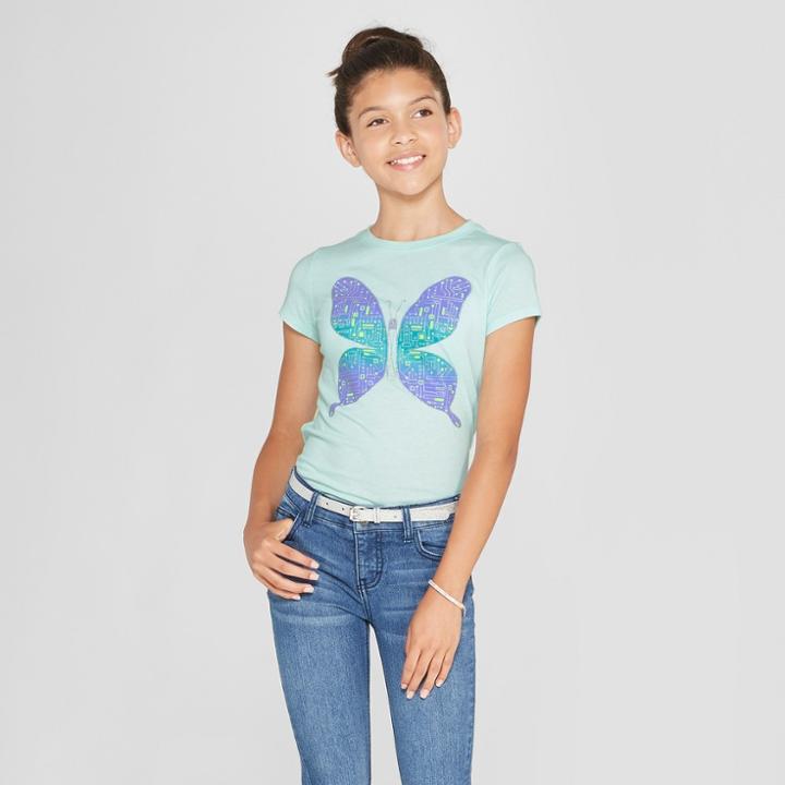 Girls' Butterfly Graphic Short Sleeve T-shirt - Cat & Jack Aqua