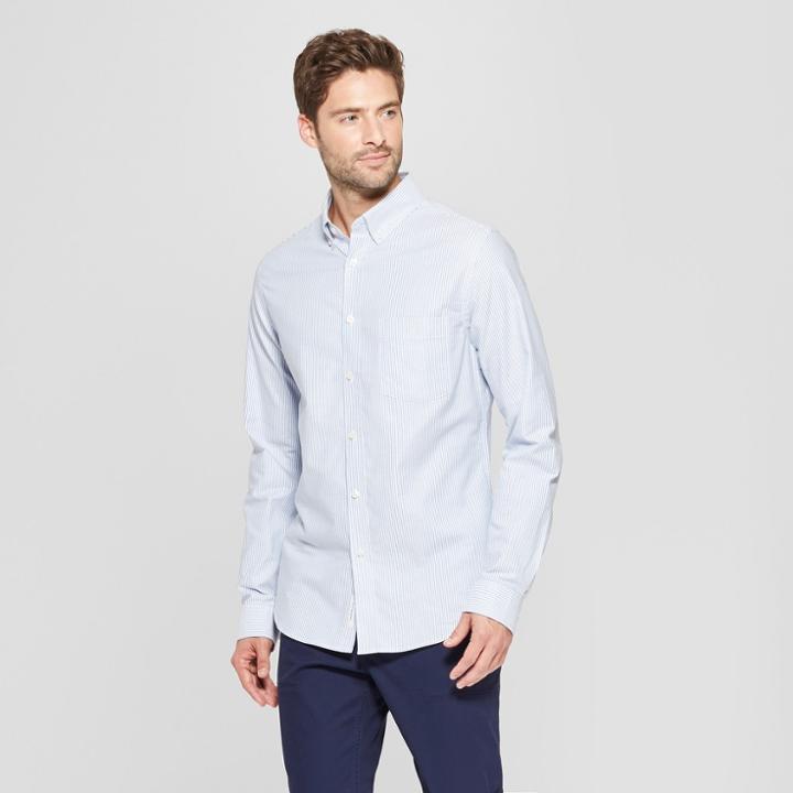 Men's Standard Fit Brushed Whittier Oxford Long Sleeve Collared Button-down Shirt - Goodfellow & Co Amparo Blue