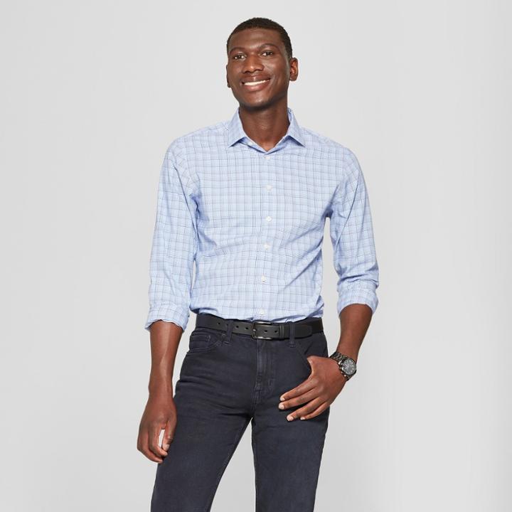 Target Men's Standard Fit Long Sleeve Button-down Dress Shirt - Goodfellow & Co Horizon Blue