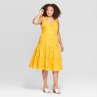 Women's Plus Size Sleeveless Square Neck Tiered Button Front Dress - Who What Wear Yellow