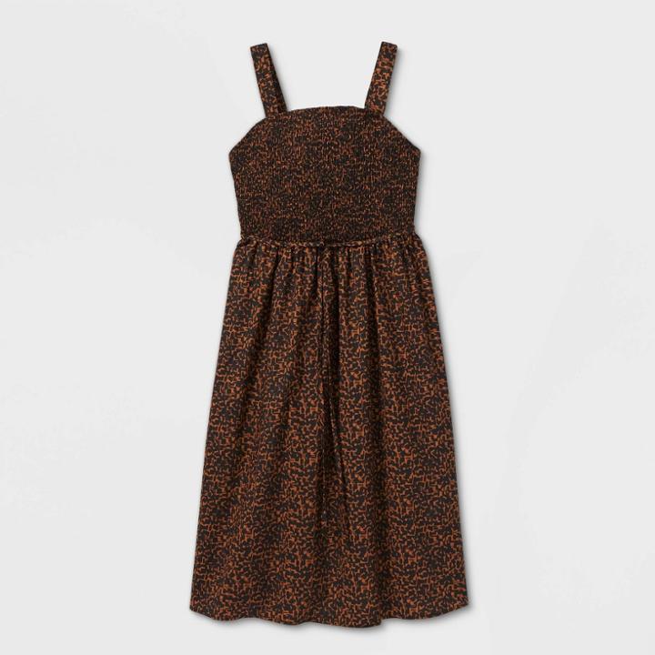Women's Plus Size Leopard Print Smocked Tank Dress - Ava & Viv Black X