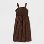 Women's Plus Size Leopard Print Smocked Tank Dress - Ava & Viv Black X