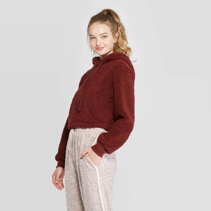 Women's Cozy Sherpa Lounge Sweatshirt - Colsie Crisp Berry M, Women's, Size: Medium, Crisp Pink
