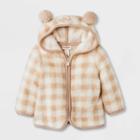 Baby Buffalo Plaid Critter Hood Sherpa Zip-up Fleece Jacket - Cat & Jack Cream Newborn, Ivory