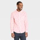 Men's Animal Print Standard Fit Stretch Poplin Long Sleeve Button-down Shirt - Goodfellow & Co Ballet Pink