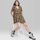 Women's Short Sleeve Button-front Woven Shirtdress - Wild Fable Gold Plaid