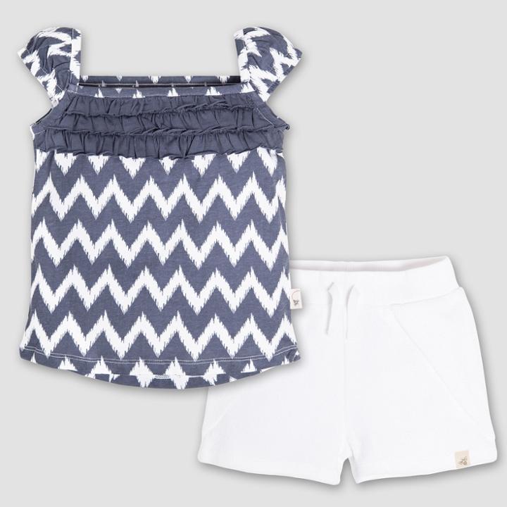 Petiteburt's Bees Baby Toddler Girls' Chevron Ruffle Sleeveless T-shirt And Short Set - Blue/white 6, Girl's,