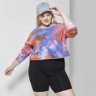 Women's Plus Size Long Sleeve Crew Neck Tie Dye Cropped Sweatshirt - Wild Fable Purple 1x,