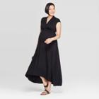 Maternity Short Sleeve V-neck Smocked Maxi Dress - Isabel Maternity By Ingrid & Isabel Black