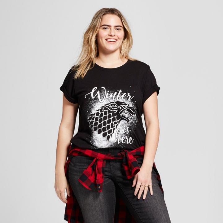 Women's Game Of Thrones Plus Size Winter Is Here Short Sleeve T-shirt (juniors') - Black