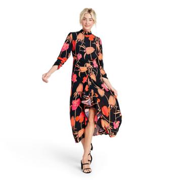 Floral Open Back Cascade Ruffle Dress - Rixo For Target Black/pink