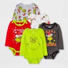 Dr. Seuss Baby 5pk Grinch Long Sleeve Knit Bodysuit - 0-3m,