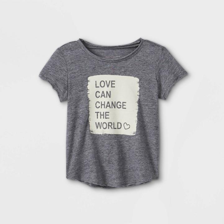 Grayson Mini Toddler Girls' 'love Can Change The World' Short Sleeve T-shirt - Gray