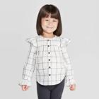 Toddler Girls' Ruffle Sleeve Grid Button-down Shirt - Art Class Black/white 12m, Toddler Girl's