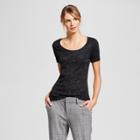 Women's Heathered Fitted Elbow T-shirt - A New Day Black