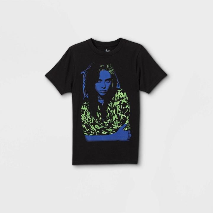 Girls' Billie Eilish Blue Face Short Sleeve Graphic T-shirt - Black