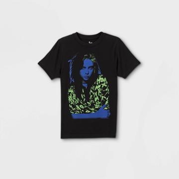 Girls' Billie Eilish Blue Face Short Sleeve Graphic T-shirt - Black