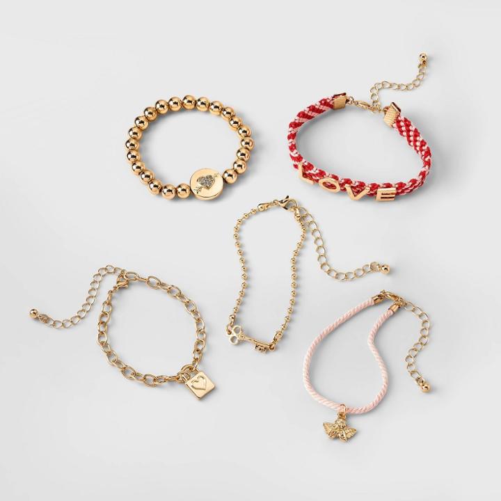Girls' 5pk 'love' Bracelet Set - Art Class Gold