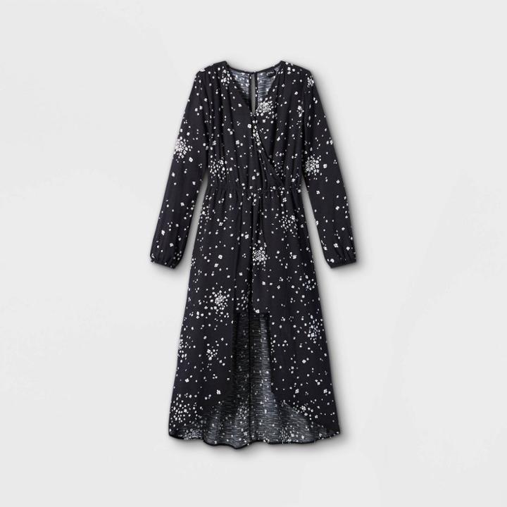 Girls' Floral Long Sleeve Walk-through Jumpsuit - Art Class Black