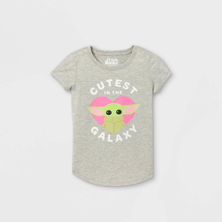 Girls' Star Wars Baby Yoda Short Sleeve Graphic T-shirt - Gray