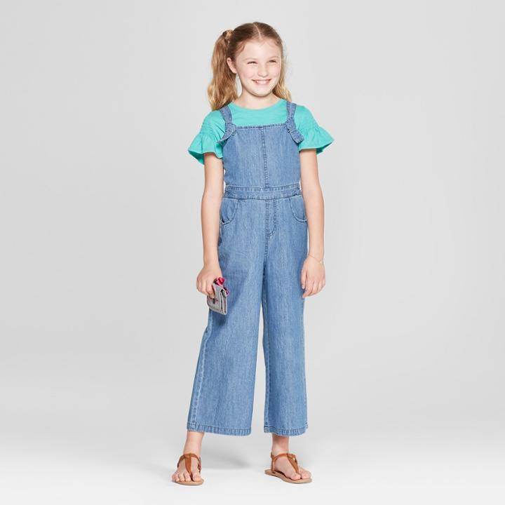 Girls' Chambray Tie Back Romper - Cat & Jack Blue