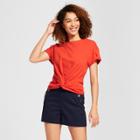 Women's Short Sleeve Twist Front With Ruched Back T-shirt - A New Day Orange