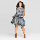Women's Plus Size Plaid Sleeveless Round Neck Smocked Waist Dress - Universal Thread Gray 1x, Women's,